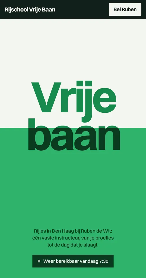 Telefoonscherm van demosite Rijschool Vrije Baan