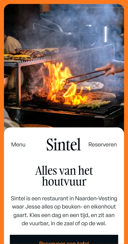 Telefoonweergave van Plus voor Sintel, een verzonnen restaurant